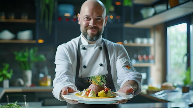 Kucharz prezentujący danie